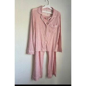 Auden long sleeve Pajama Set small red White Striped Cloud Knit Button Down new